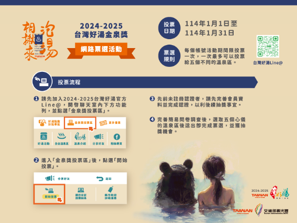 2024-2025台灣好湯金泉獎」票選活動開跑啦